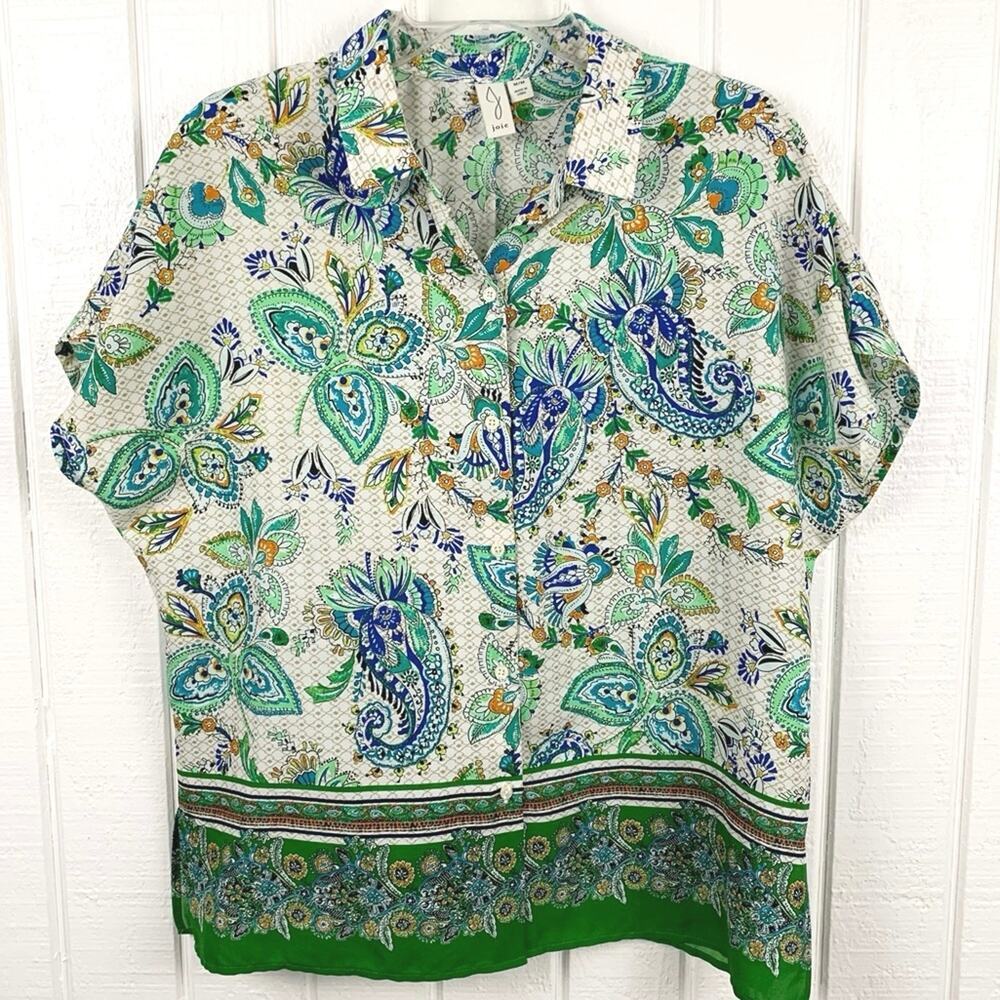 Joie Paisley Button Down Blouse Boho Designer Short Sleeve Women M - Picture 5 of 5